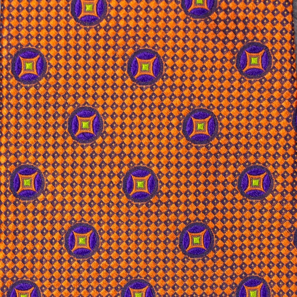 Robert Talbott Best of‎ Class Orange Geometric Medallion Silk Tie Hand Sewn USA